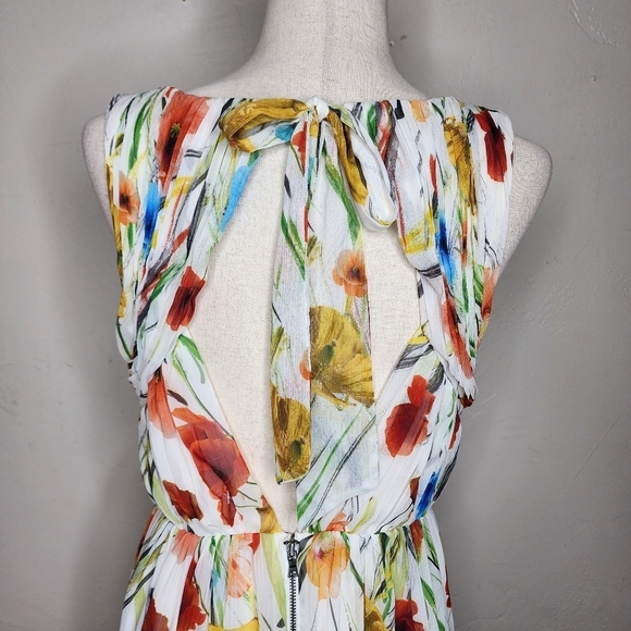 Alice + Olivia Mel Open Back Gathered High-Low Floral Dress Size 10 - Picture 4 of 14